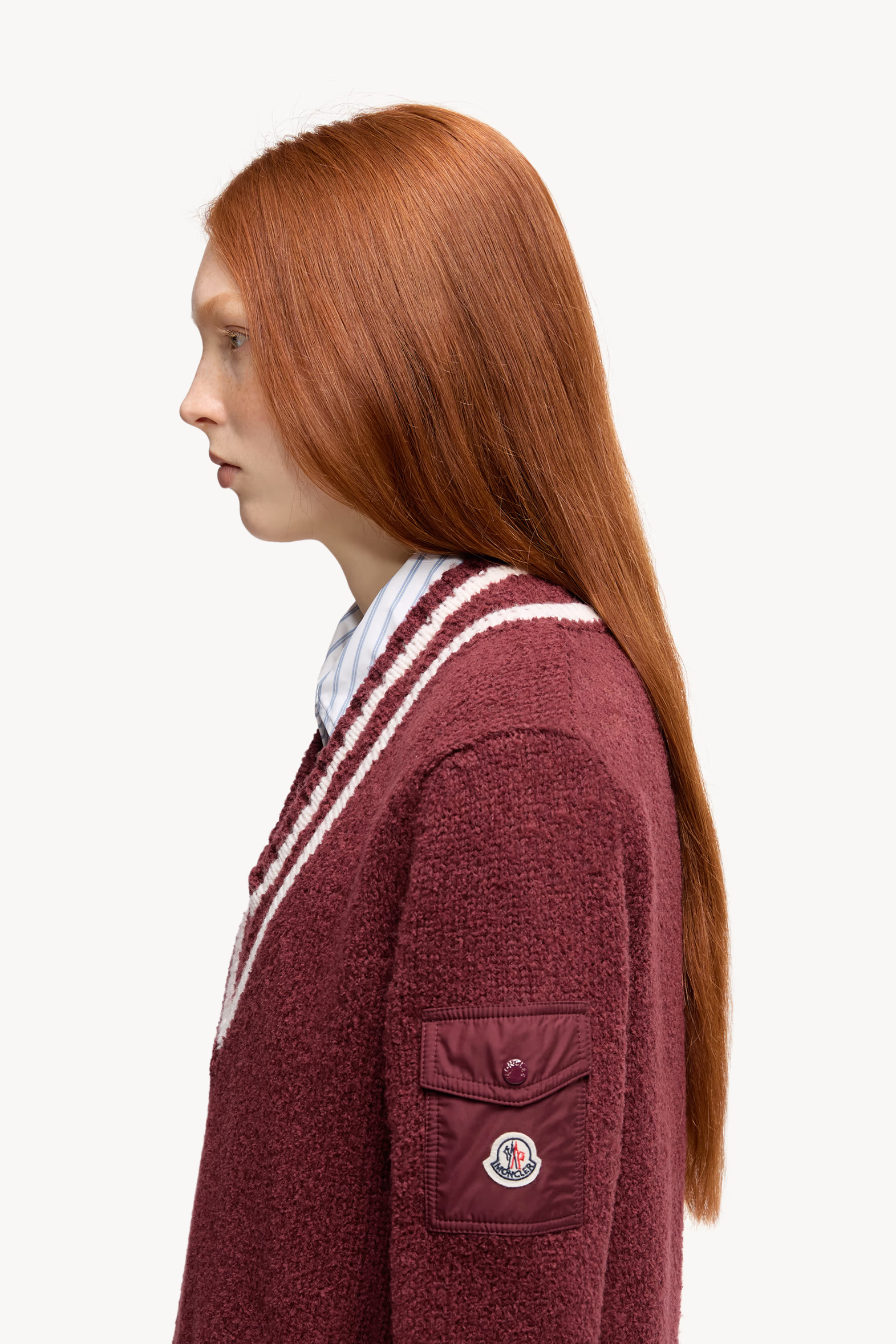 Padded V-Neck Cotton & Wool Blend Sweater Women Burgundy Moncler 4
